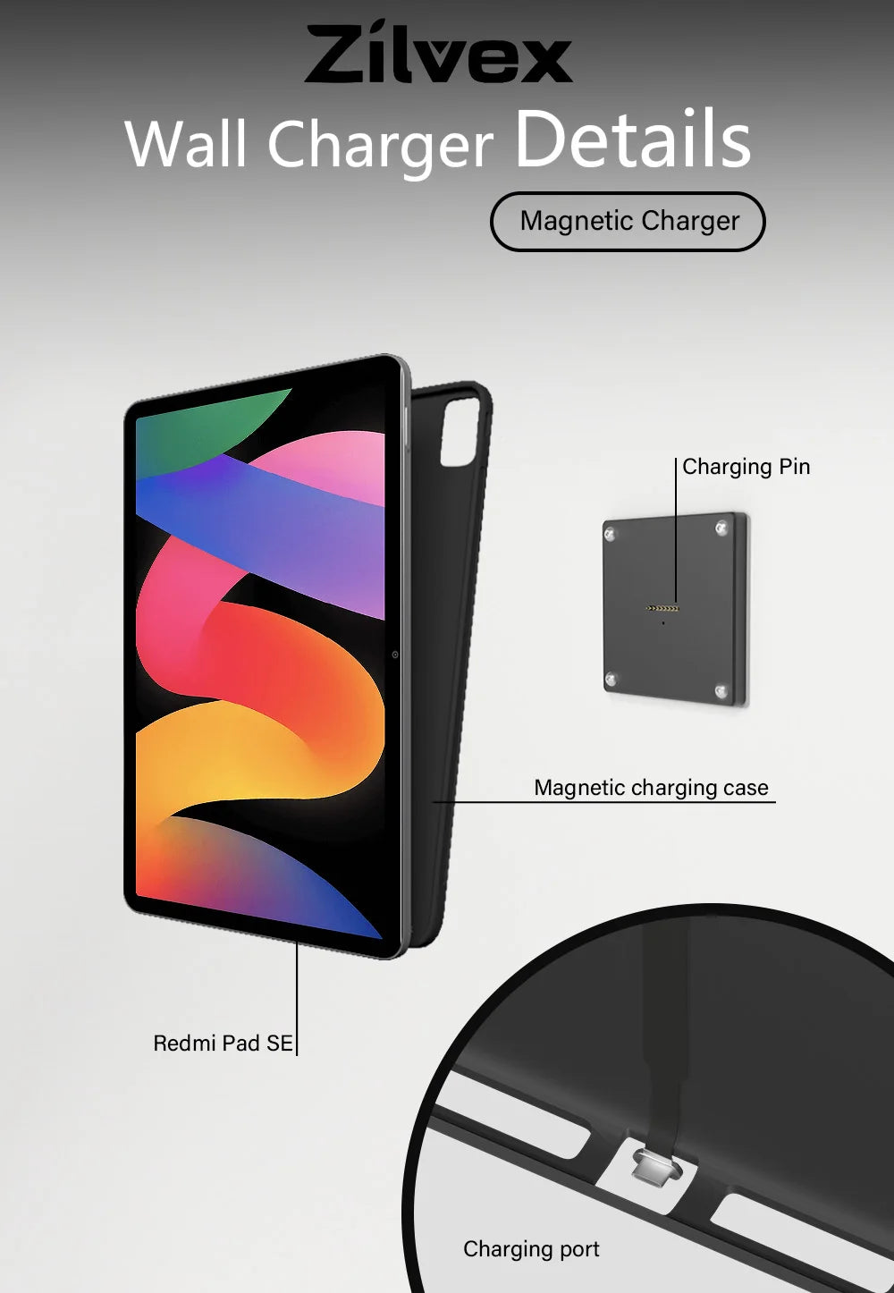 Magnetic Wall Mount with Charging Case for xiaomi redmi pad SE 11inch 18W Quick Charge Strong Magnets  in-Wall