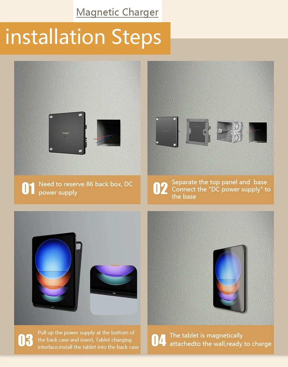 Magnetic Wall Mount with Charging Case for xiaomi redmi pad SE 11inch 18W Quick Charge Strong Magnets  in-Wall