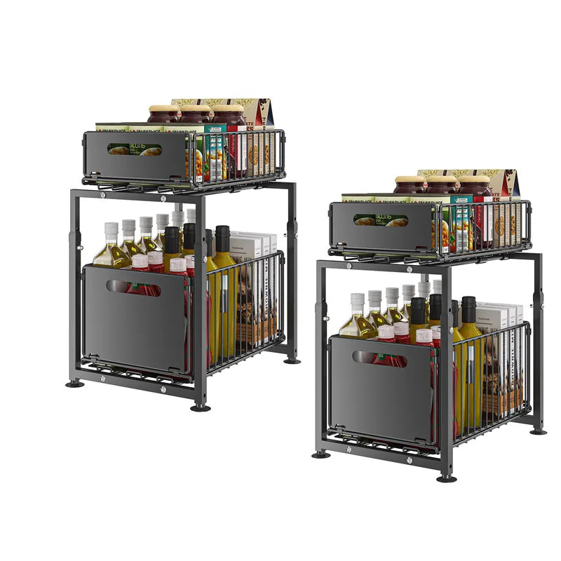 Under Sink Organizer Double Layer Pull-Out Cabinet Storage Rack Height Adjustable Carbon Steel Kitchen Multi-purpose Organizers