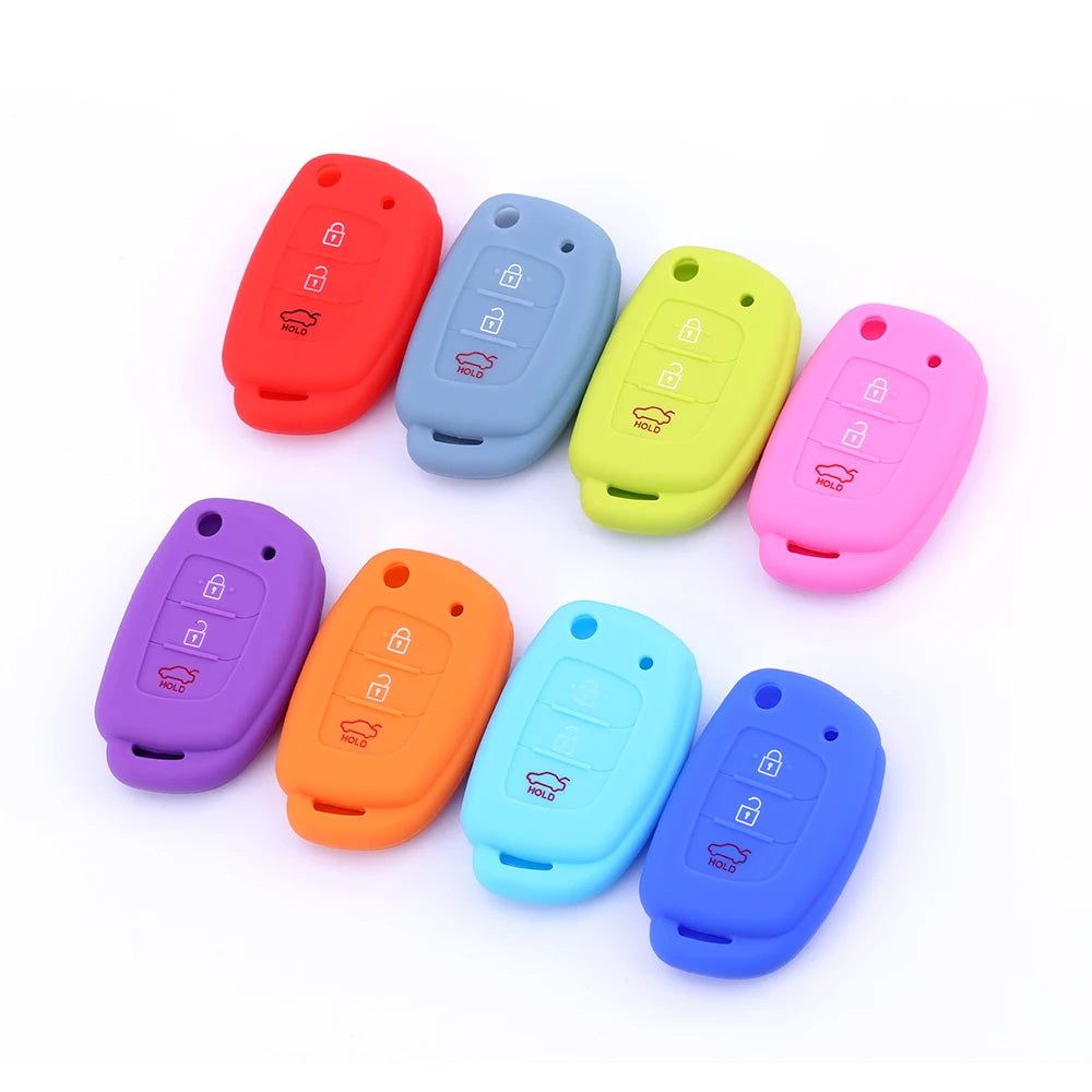1Pc New Soft Silicone Key Case For Hyundai I20 Santa Fe Flip Remote Cover Shell 3 Buttons Fob Car Styling No Logo Accessories