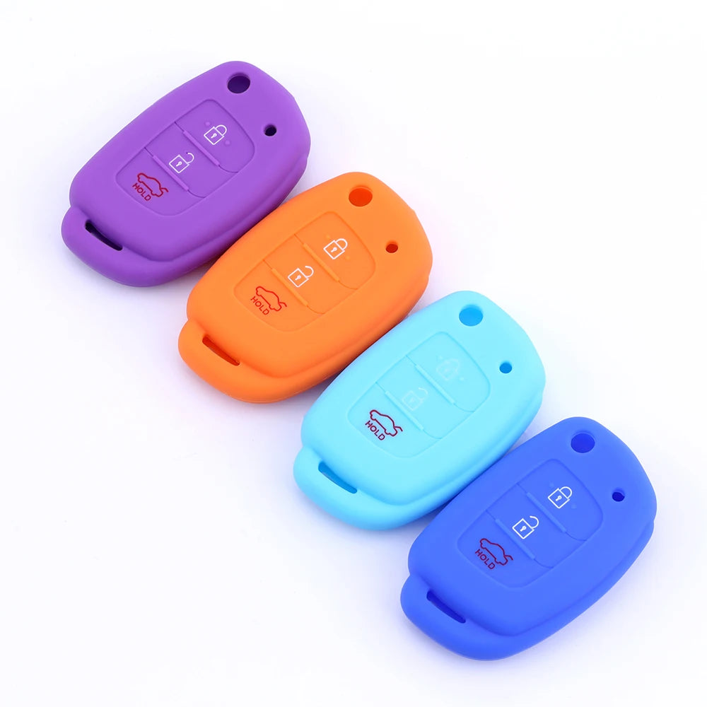 1Pc New Soft Silicone Key Case For Hyundai I20 Santa Fe Flip Remote Cover Shell 3 Buttons Fob Car Styling No Logo Accessories